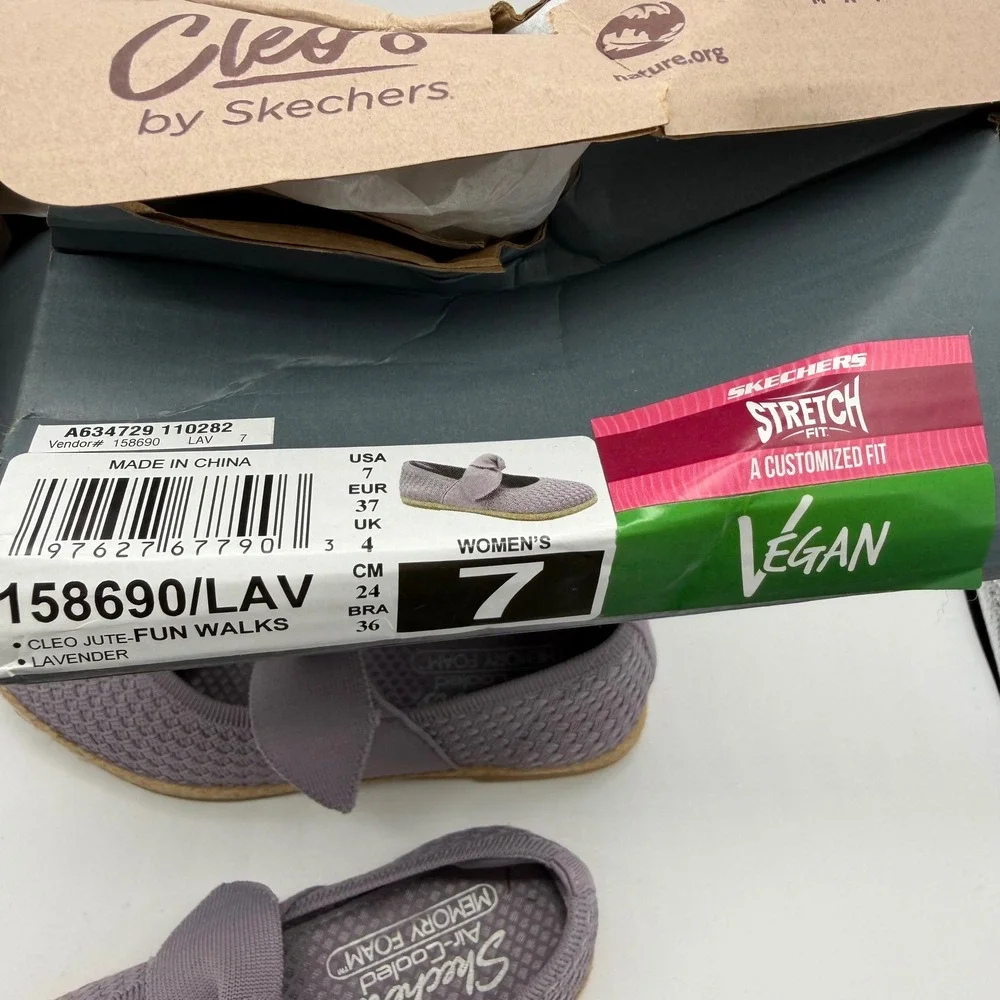 Skechers Cleo Jute Fun Walks Lavender Knit Bow Espadrille Flats 158690 New